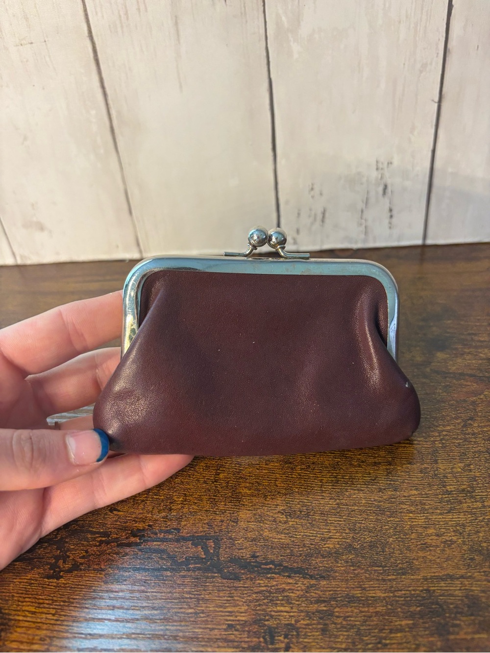 Vintage Leather Loft Coin Purse with Kiss-Lock Frame